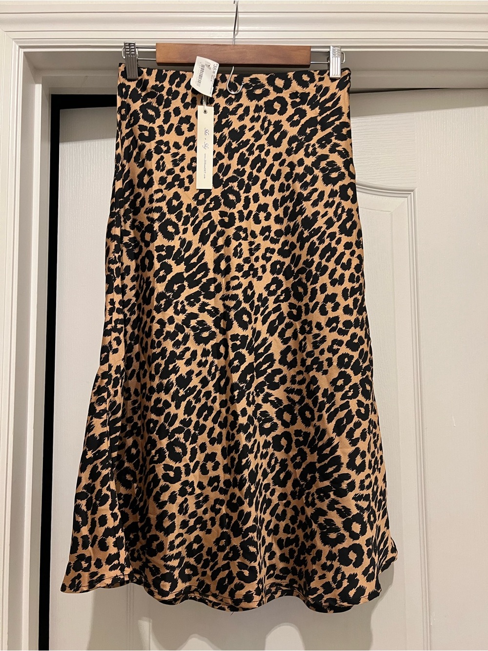 She + Sky Leopard Print A-Line Skirt in Black & Tan—NWT!